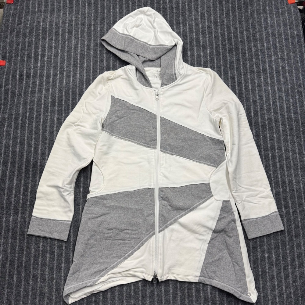 Neon Buddha Womens Hoodie Size S White Grey Colorblock Asymmetrical Zip Jacket